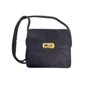 Vintage Frenchy of California Black Faux Suede Purse Mini Bag Gold Hardware